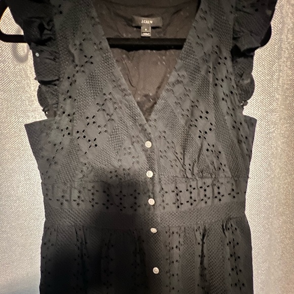 J. Crew Ruffle Sleeve Eyelet Black Dress - Picture 4 of 7